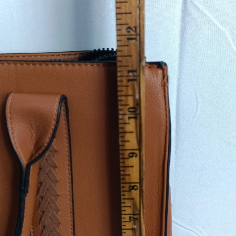 Wrangler Brown Faux Leather Western Tote Bag Braided Zipper Shoulder Bag s9
